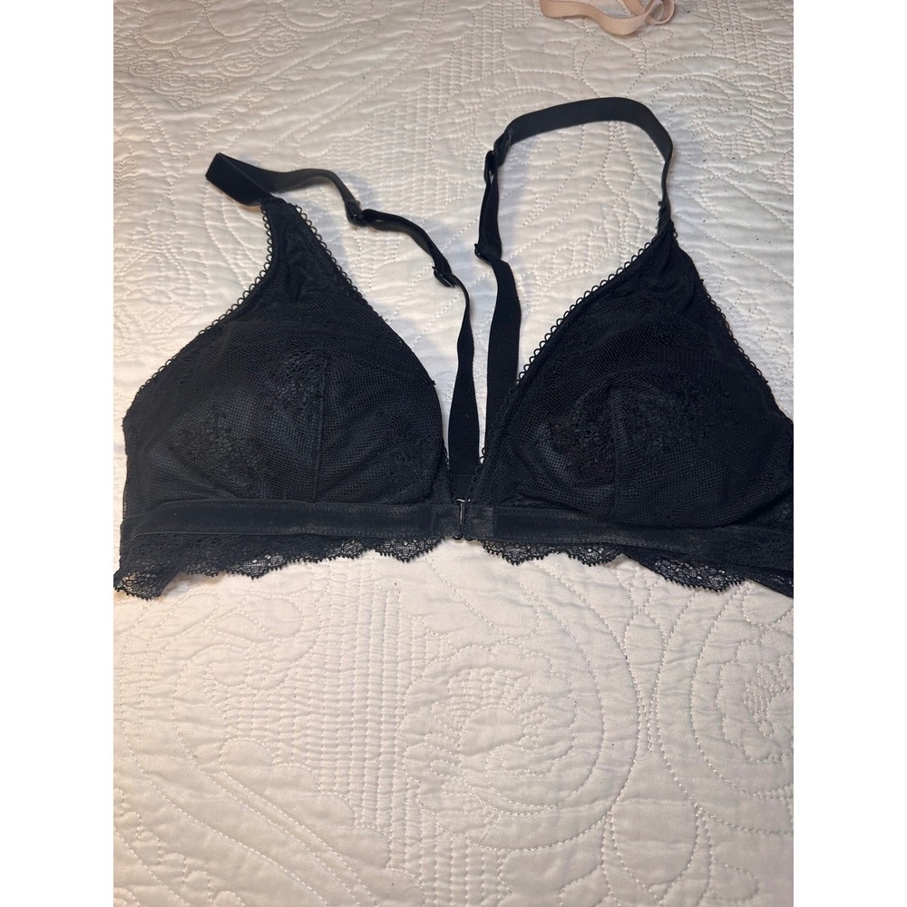 Victoria's Secret Lace Bralette Womens L Black Front Close Wireless Racerback